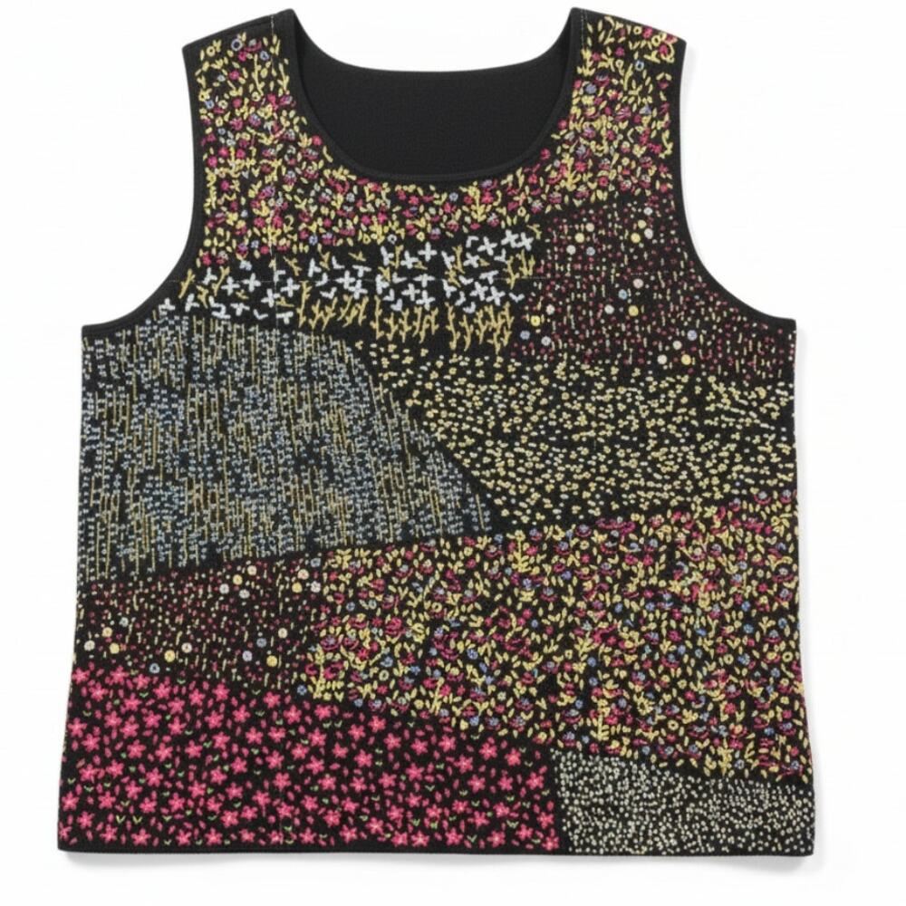 Vintage Susan Bristol Tank Top Women's Large Multicolor Hand Floral Embroidered